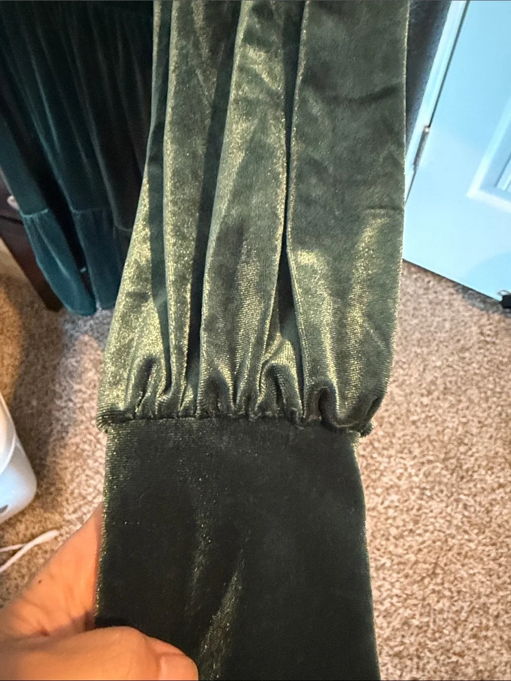1. State Deep Green Velvet Tiered Long Sleeve Dress - Picture 4 of 5